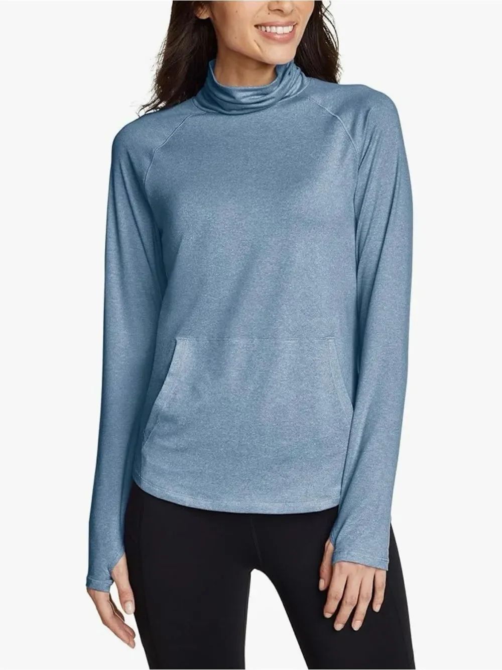 Eddie Bauer Funnel Neck Activewear Top Blue Women’s Large Thumbholes